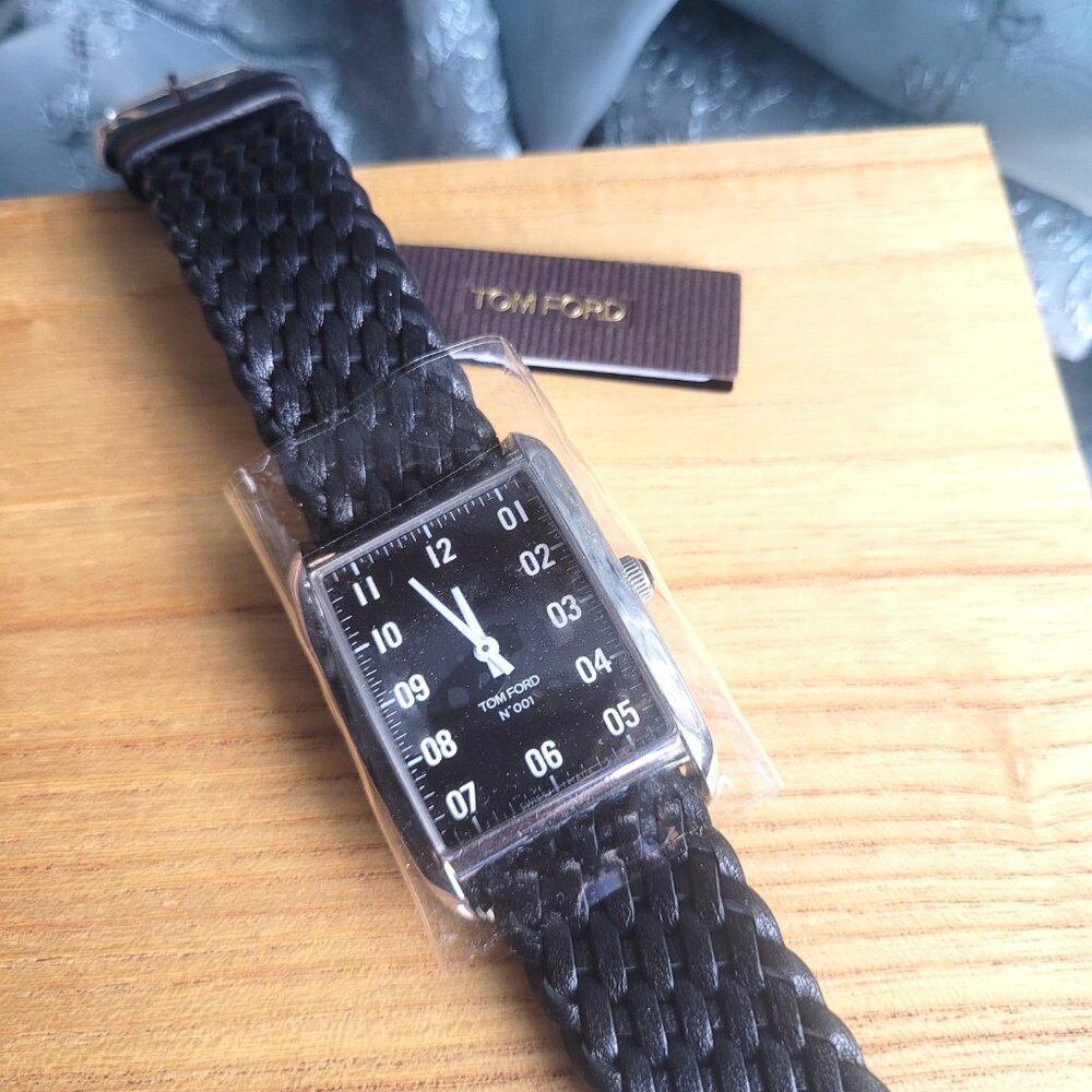 Watch Black Tom Ford No.001 Rich Black Braided Leather Strap New Timepiece Gift